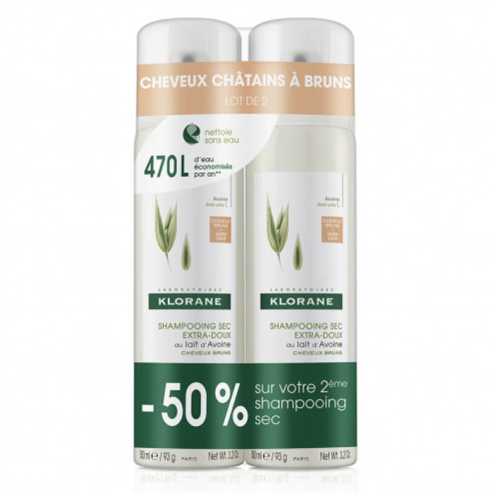 Klorane Oatmeal Dry Shampoo For Brown Hair 2x150ml