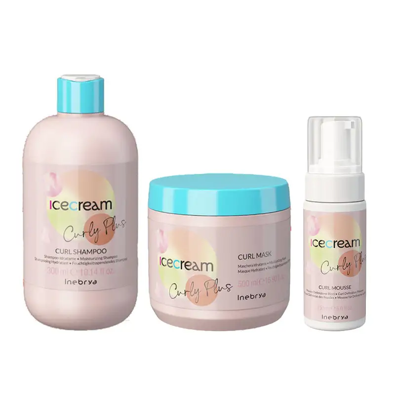 INEBRYA Kit Ice Cream Curly Plus  Shampoo 300ml + Mask 500ml + Mousse definizione 150ml