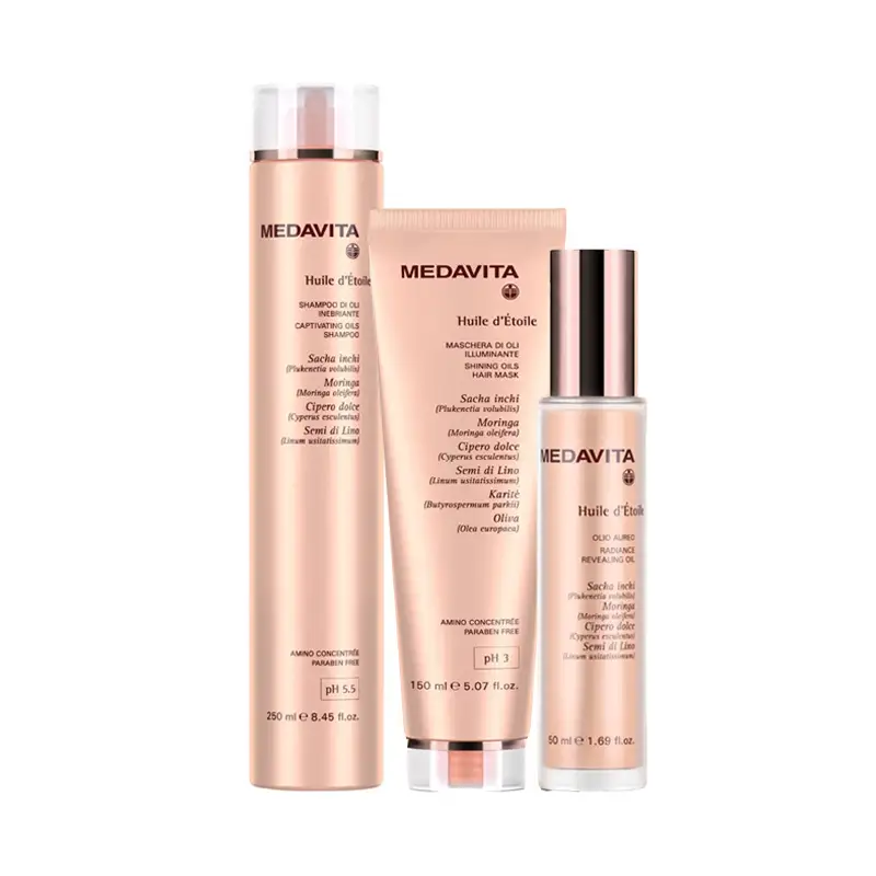 MEDAVITA Kit Huile D'Etoile Shampoo Illuminante 250ml + maschera 150ml + Olio Aureo 50ml