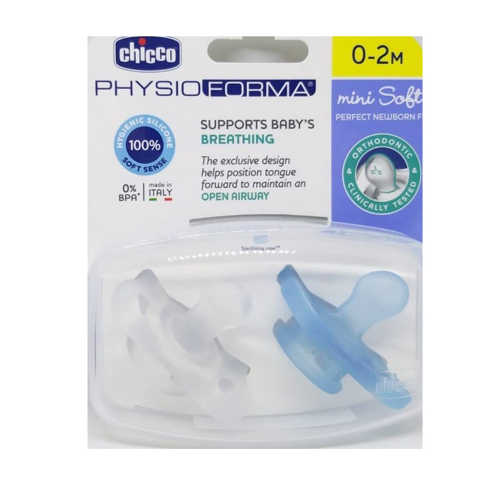 Chicco PhysioForma Mini Soft Blue Silicone Suck 0-2Meses 2 Units