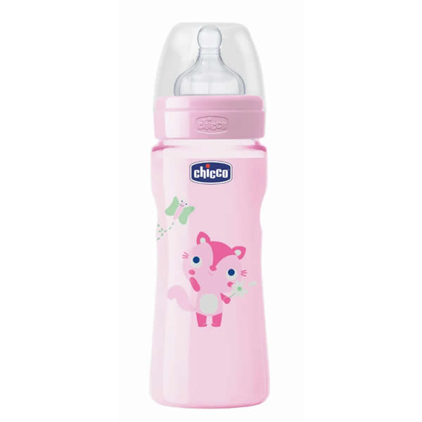 Chicco Well-Being Biberon Silicone PP Flusso Veloce Rosa 4m+ 330ml 