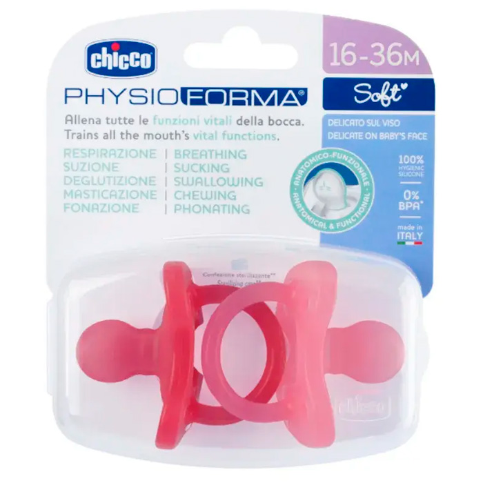 Chicco Succhietto Gommotto Physio Rosa 16 -36 m  Silicone 2 Unità 