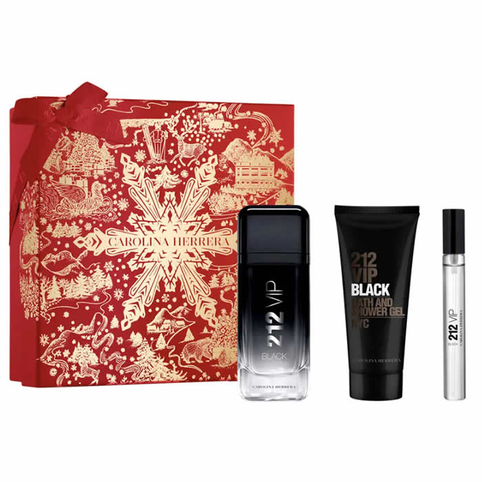 Carolina Herrera 212 Vip Black Men Eau De Parfum Spray 100ml Set 3 Parti