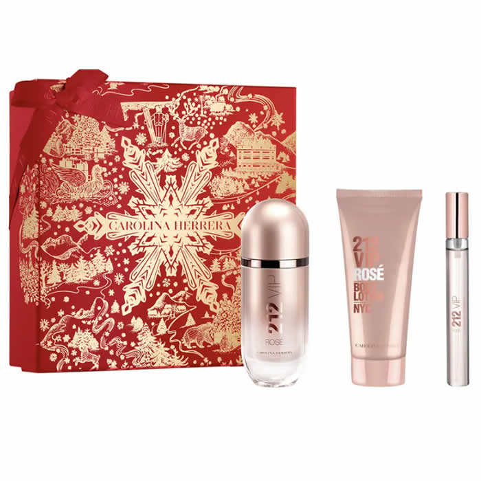 Carolina Herrera 212 Vip Rose Eau De Parfum Spray 80ml Set 3 Parti