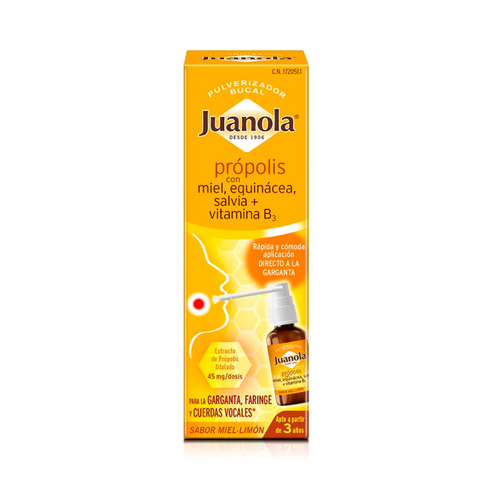 Juanola Propoli con Miele, Echinacea, Salvia+ Vitamina B3 Spray per la Bocca 30ml